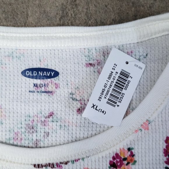 Old Navy Thermal Waffle Knit Long Sleeve Floral Tee Shirt Girls size XL 14 NWT - Picture 3 of 6